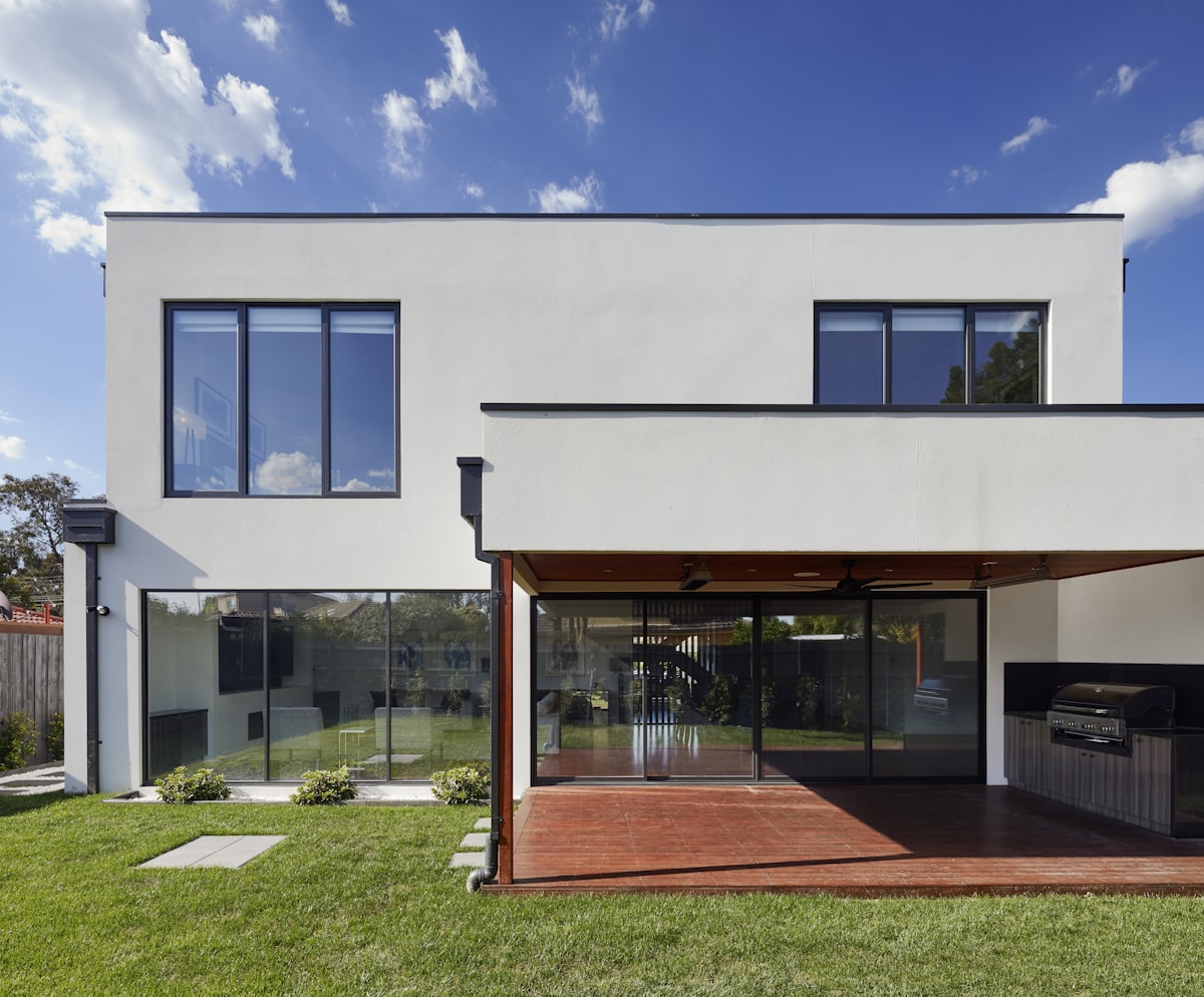 White modern house with covered patio